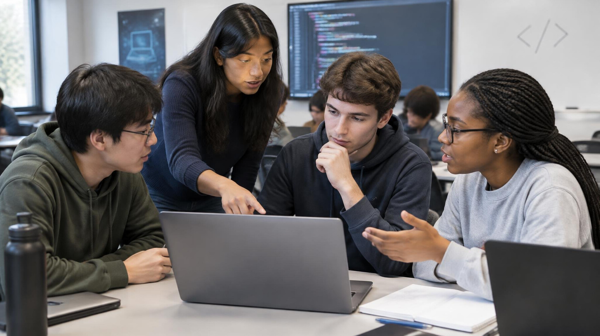 group of students in coding class