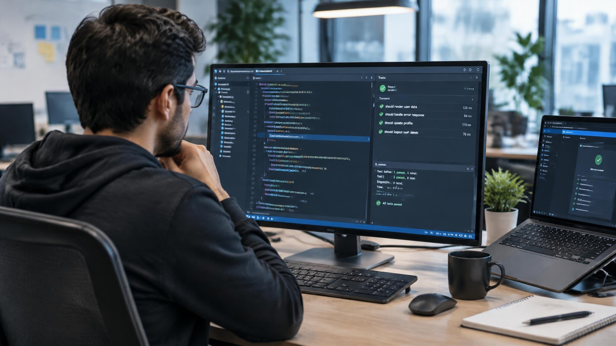 person reviewing code on screen