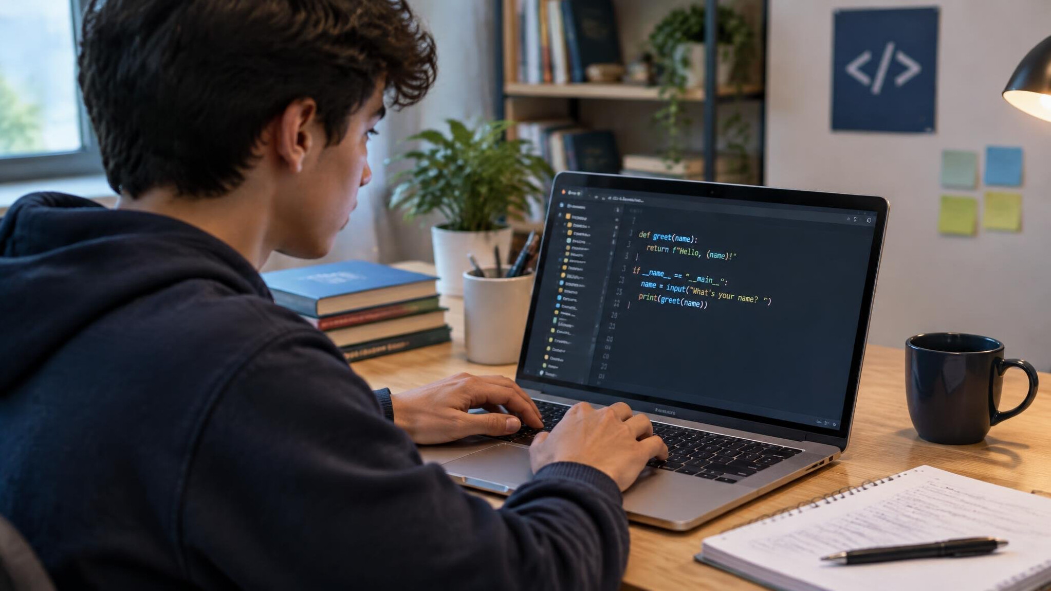 young programmer at laptop