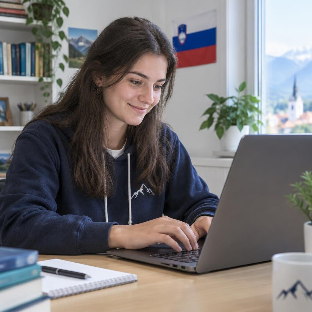 Beginner student typing first lines of code on laptop