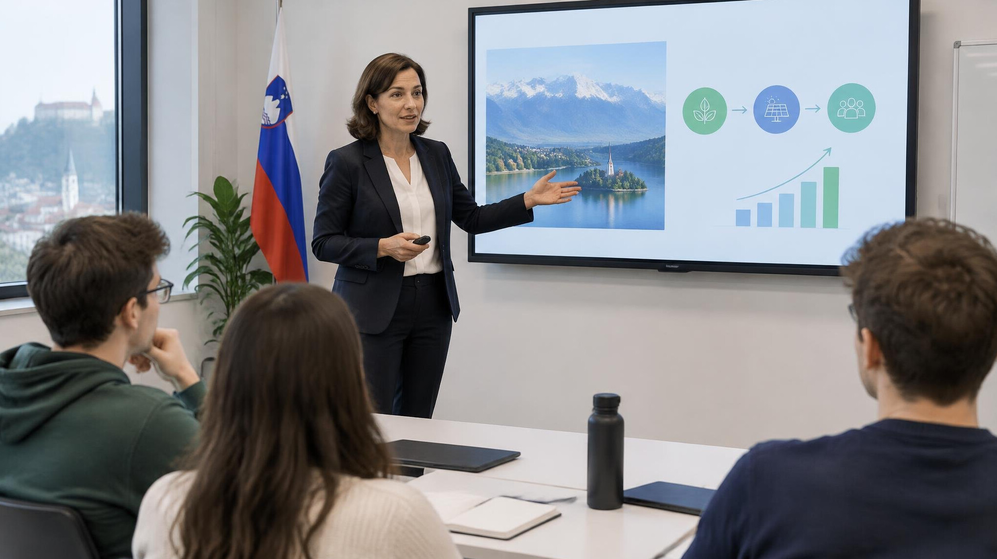 Instructor presenting a project to a small group