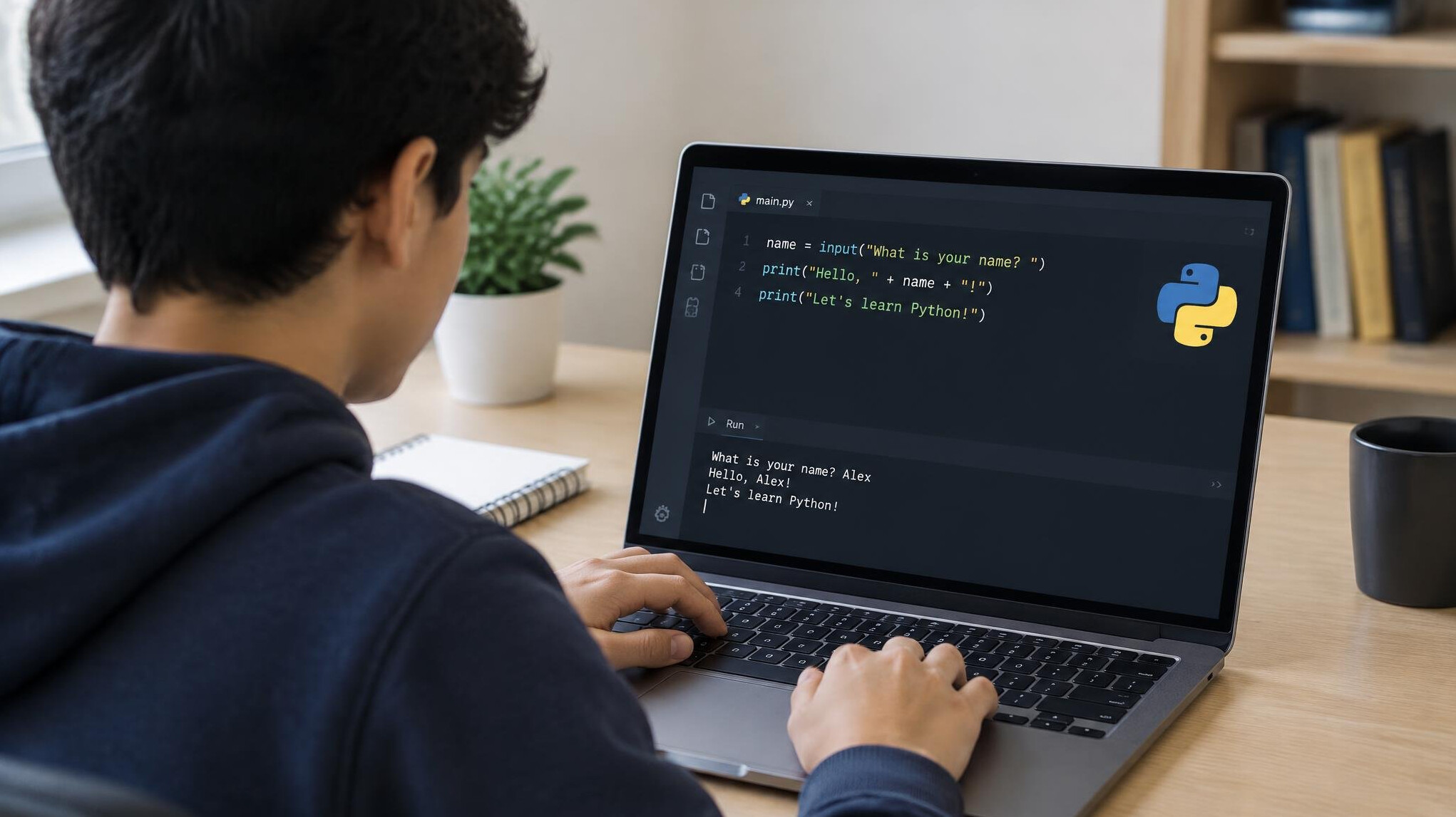 beginner coding on laptop