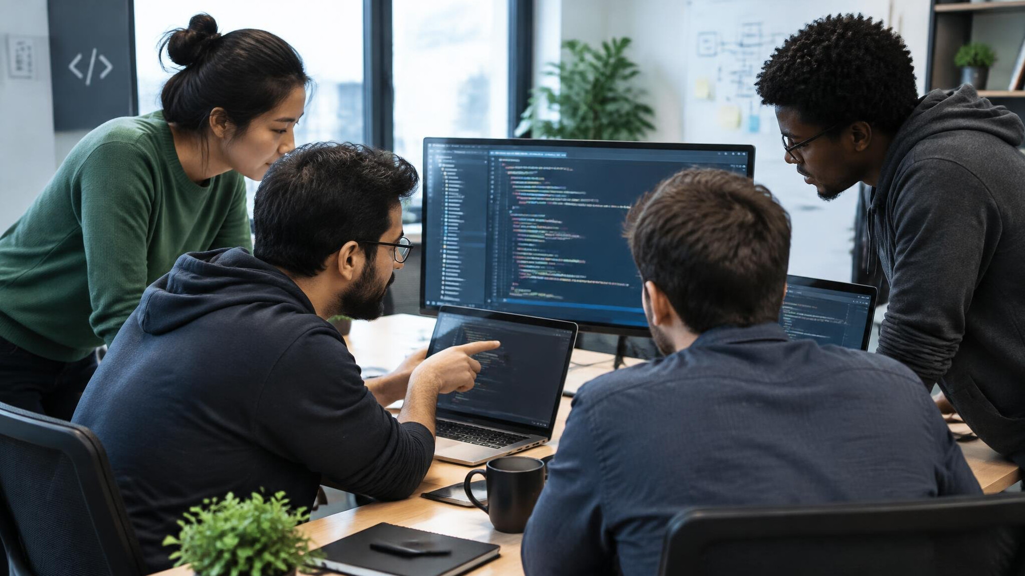 team discussing code